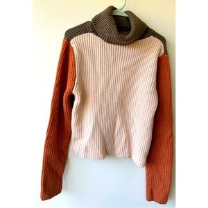 Color block cowl neck sweater